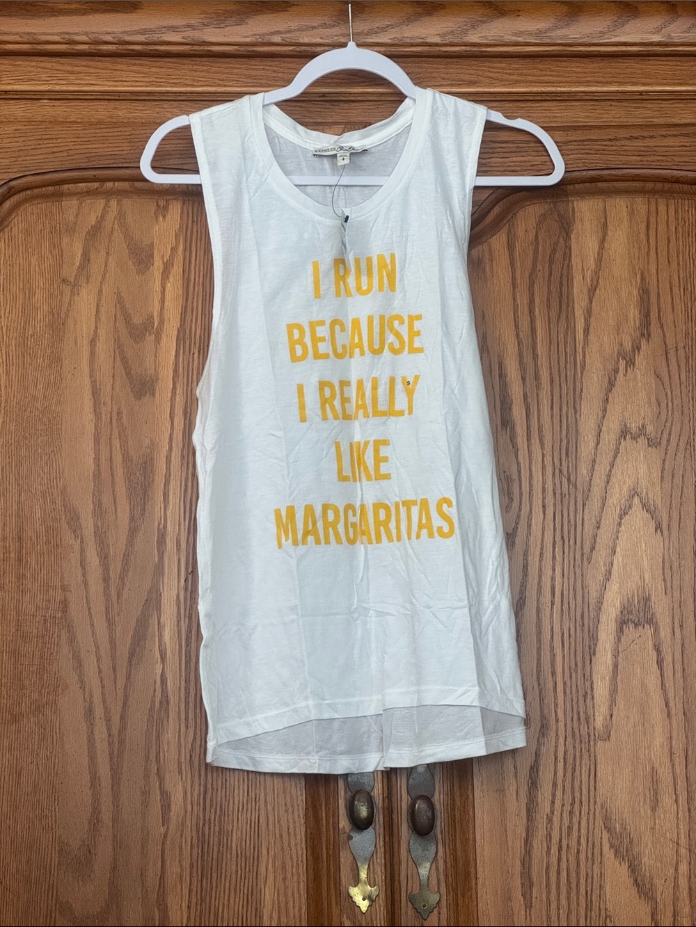 Express One Eleven Women’s White Tank Top with Yellow Margarita Graphic - Picture 1 of 2